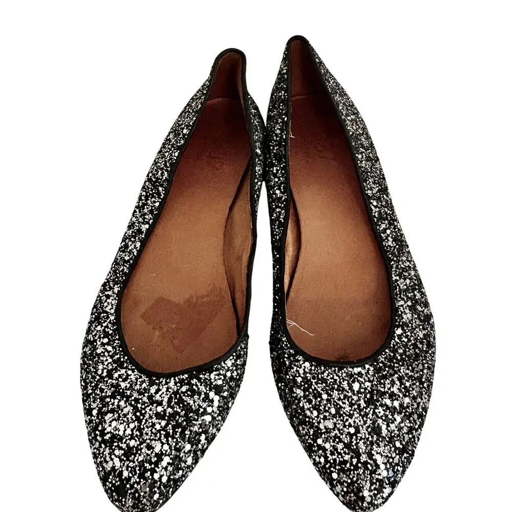 Madewell 1937 Black Glitter Sparkly Ballet Flats Pointed Toe Fairy Whimsygoth 9